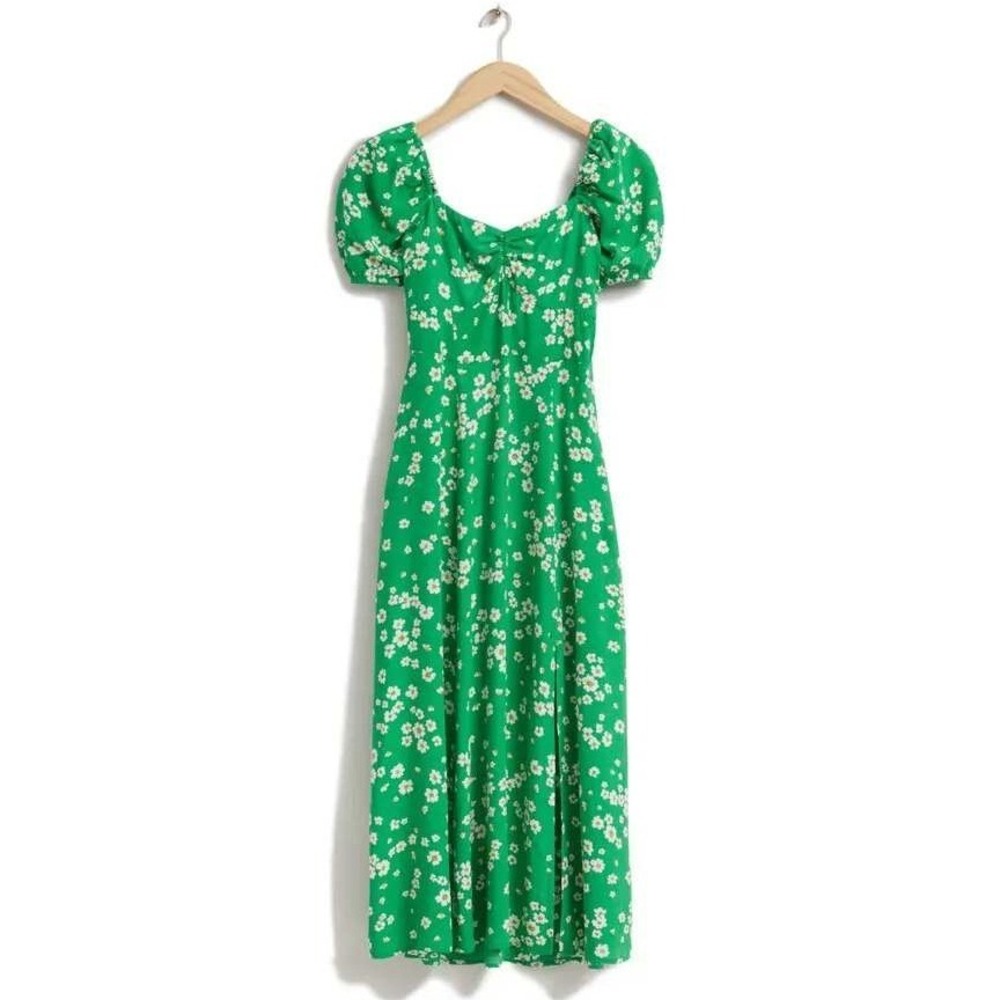 & Other Stories Floral Midi Dress Women 2 Green Cottagecore Boho Feminine Whimsy